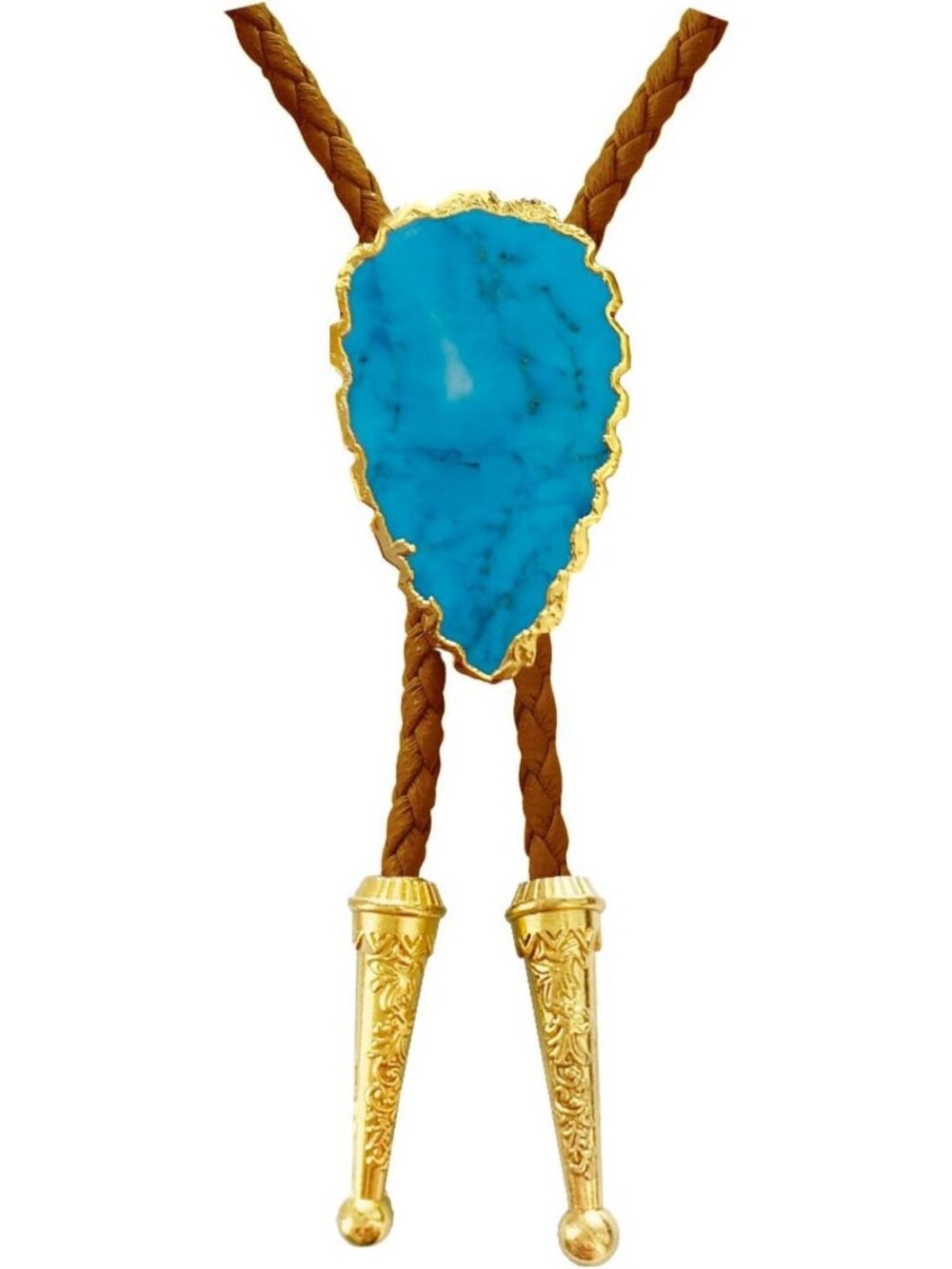 Handmade Gemstone Bolo Tie Necklace - Braided Vegan Leather, Adjustable Boho